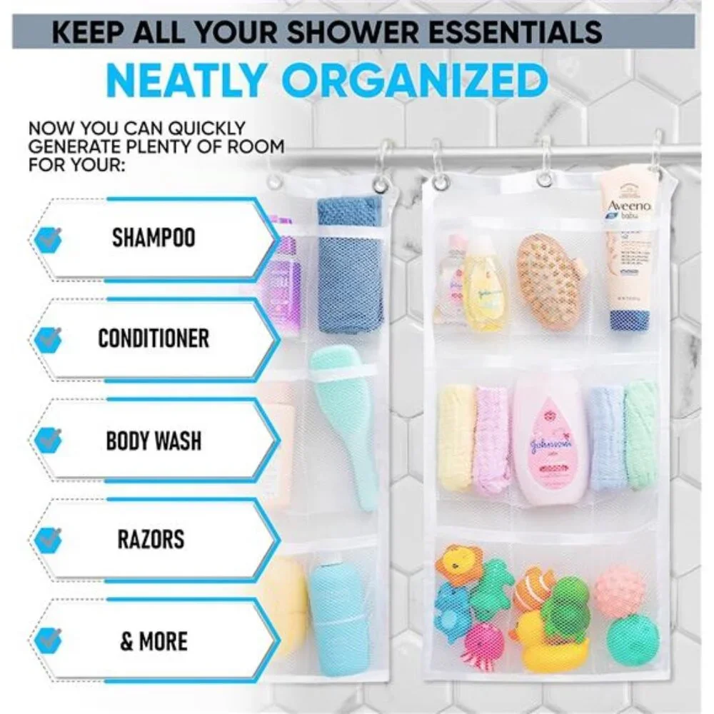 Shower Organizer Hanging 9 Pocket Mesh Caddy Bathroom Storage for Toiletries